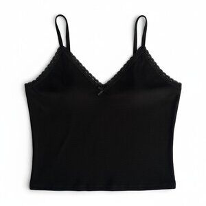 Bozzolo Black Ribbed Cropped Tank w/ Lace Detail Size M NWOT
